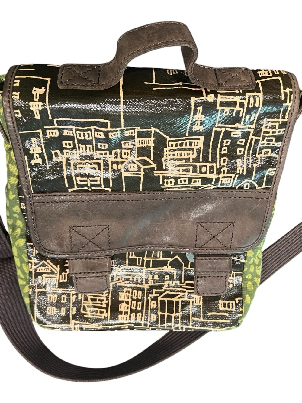 Boho Fossil Key-Per Coated Canvas Cityscape Crossbody Whimsigoth Bag Brn/yellow